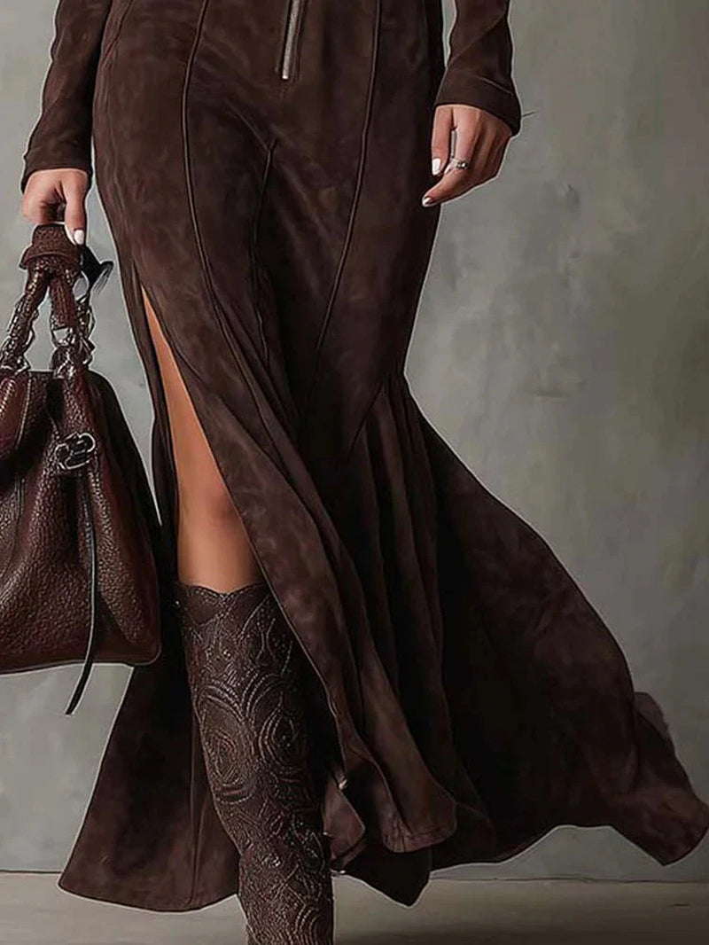 Mila | Maxikleid Braun Mit Gürtel