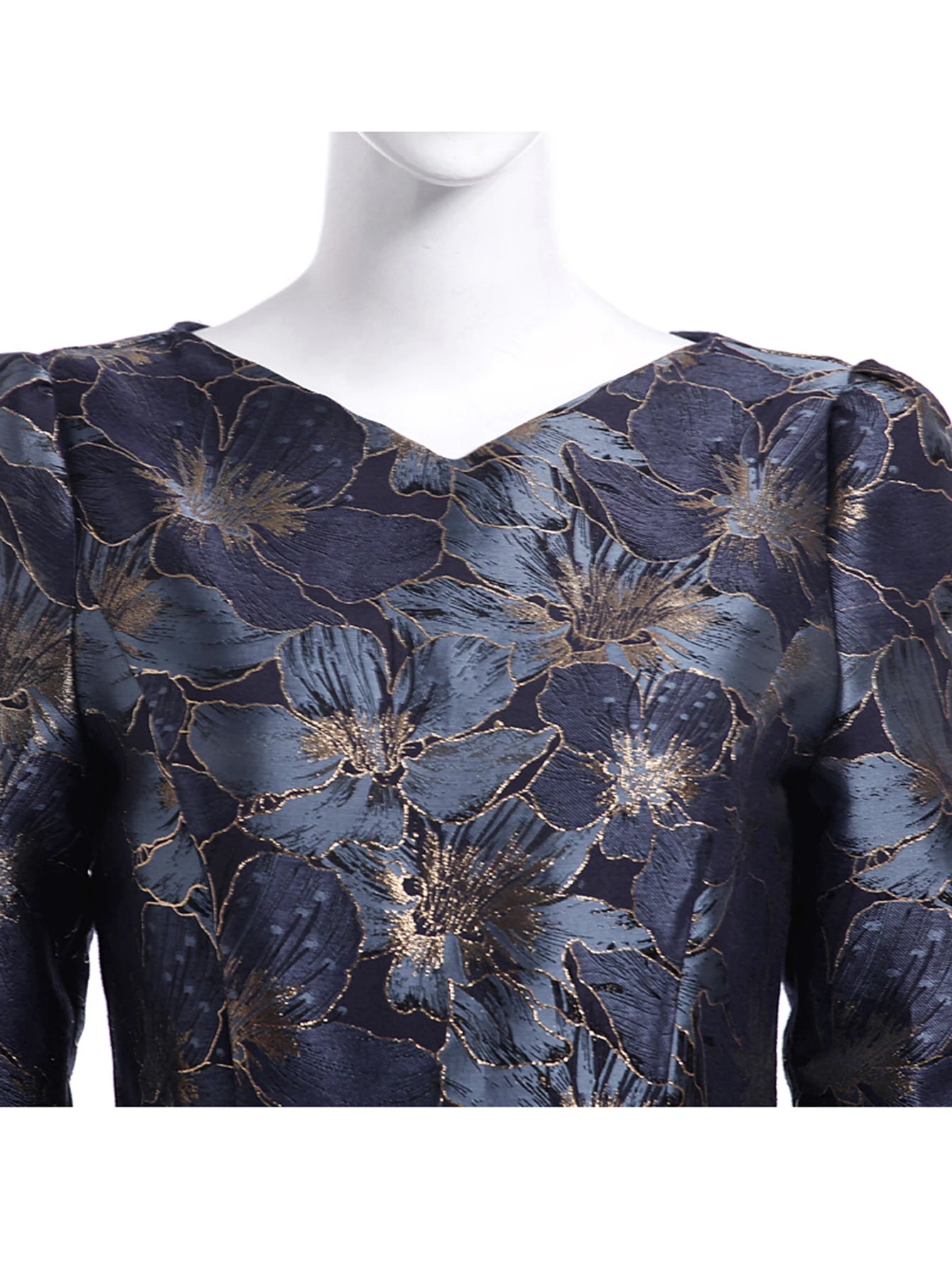 Quality Elegant Women Long Sleeve Maxi Dress Floral Jacquard V Neck Lady Autumn Winter Party Fashion Formal Vestidos