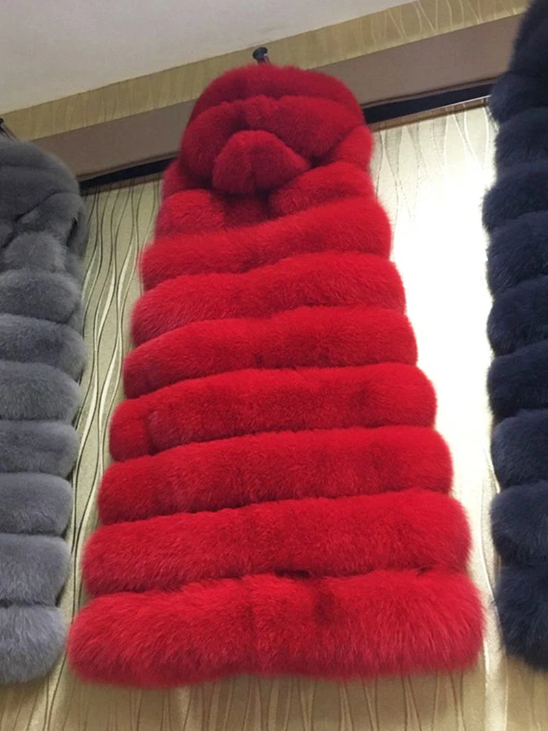 New Luxury Thick Warm Long Faux Fur Vest Sleeveless Winter Jacket Women Furry Hooded Fake Fur Coats Veste Longue Femme