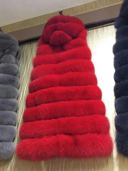New Luxury Thick Warm Long Faux Fur Vest Sleeveless Winter Jacket Women Furry Hooded Fake Fur Coats Veste Longue Femme