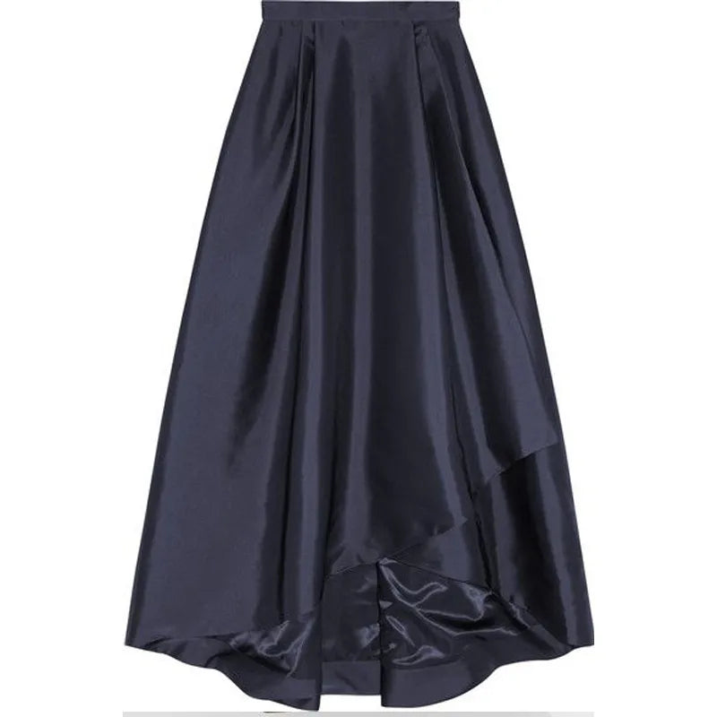 Office Lady Dark Navy Blue Long Satin Skirts for Women 2018 Asymmetrical Fashion Female Adult Skirt Zipper Pleat Saias New
