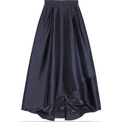 Office Lady Dark Navy Blue Long Satin Skirts for Women 2018 Asymmetrical Fashion Female Adult Skirt Zipper Pleat Saias New