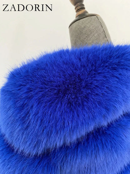 New Luxury Thick Warm Long Faux Fur Vest Sleeveless Winter Jacket Women Furry Hooded Fake Fur Coats Veste Longue Femme
