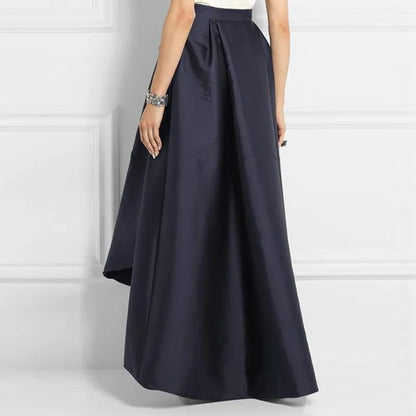 Office Lady Dark Navy Blue Long Satin Skirts for Women 2018 Asymmetrical Fashion Female Adult Skirt Zipper Pleat Saias New