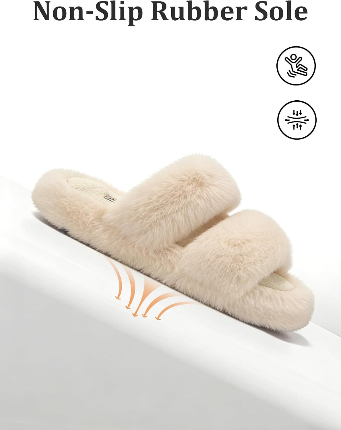 Luxuriously Soft Women's Fluffy Faux Fur Slippers - Comfy Open Toe Two Band Slides with Cozy Fleece Lining and Durable Rubber Sole