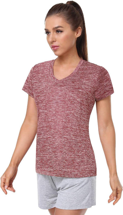 5-Pack Women'S Short Sleeve Dry Fit T-Shirt Moisture Wicking V-Neck Tee | Exercise Yoga Tees,Quick Dry Tops for Workout,Gym