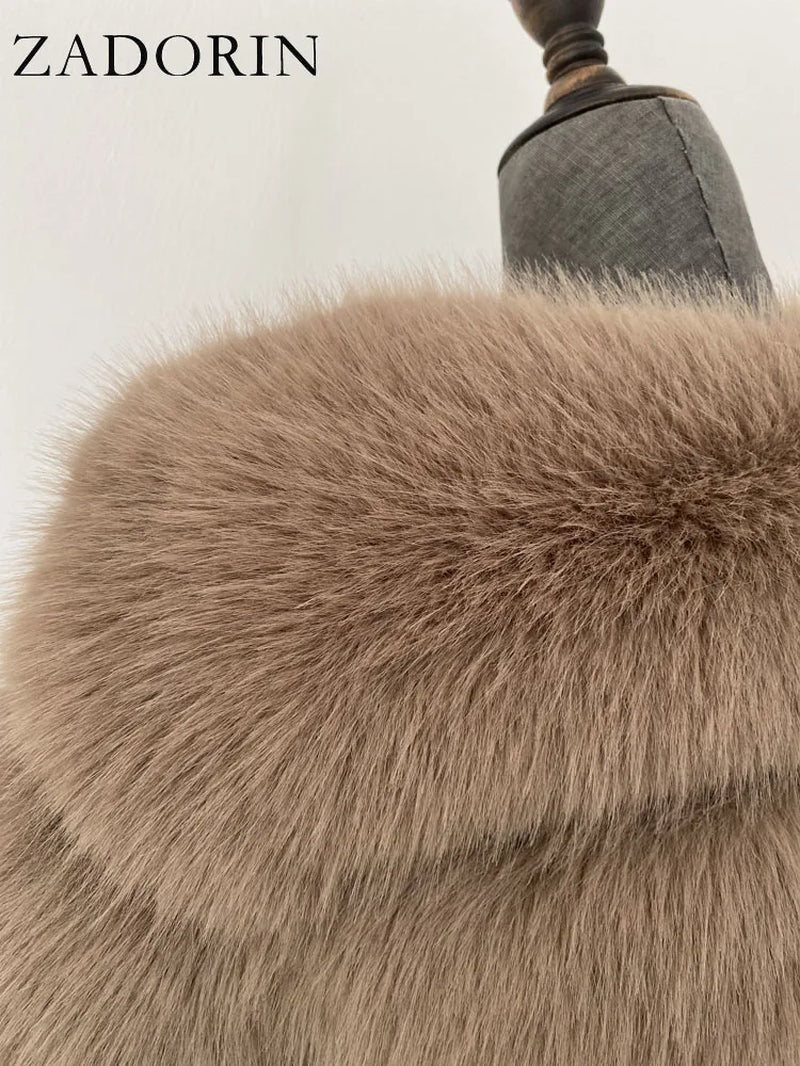 New Luxury Thick Warm Long Faux Fur Vest Sleeveless Winter Jacket Women Furry Hooded Fake Fur Coats Veste Longue Femme