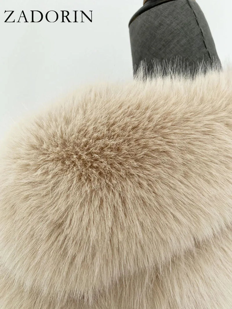 New Luxury Thick Warm Long Faux Fur Vest Sleeveless Winter Jacket Women Furry Hooded Fake Fur Coats Veste Longue Femme
